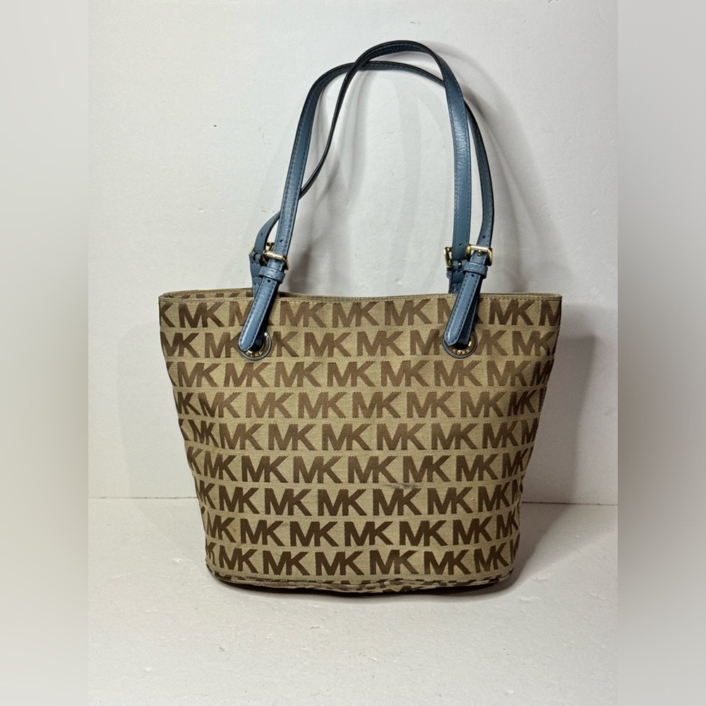 Michael Kors Brown And Blue Tote Bag Magnetic Closure